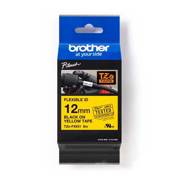 Brother TZ-FX631 - 12mm Black on Yellow Flexi Tape - Labelzone