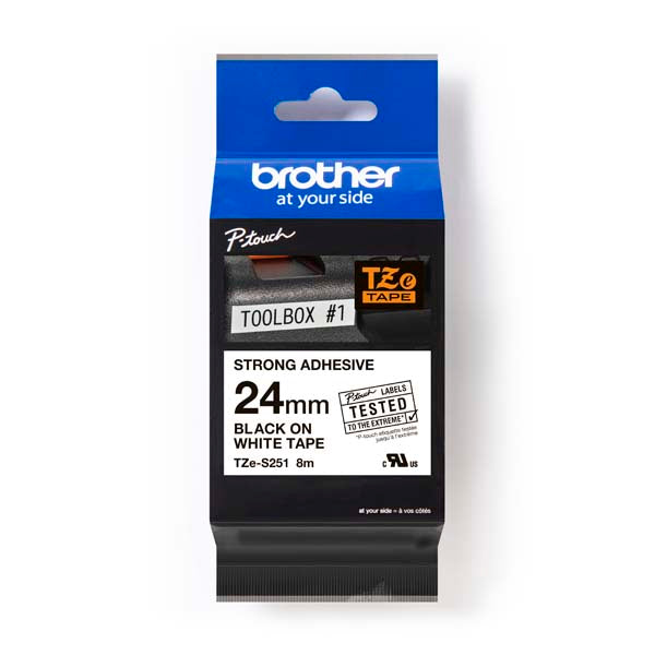 Brother TZ-S251 - 24mm Black on White Extra Strong Adhesive Tape - Labelzone