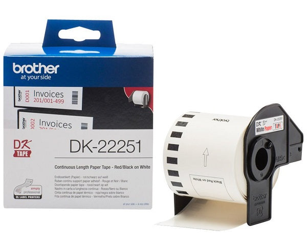 Brother DK-22251 Continuous Paper Tapes Black & Red On White 62mm x 15.24m
