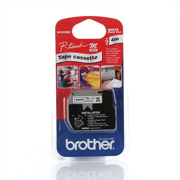 Brother MK-231SBZ -12mm Black on White Brother M Tape (4m long) Brother Store