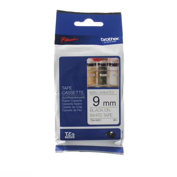 Brother TZ-N221 - 9mm Black on White NON Laminated Tape - Labelzone
