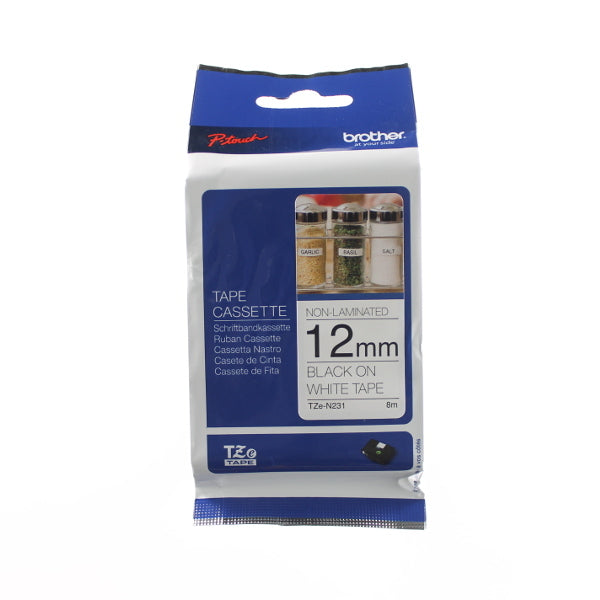 Brother TZ-N231 - 12mm Black on White NON Laminated Tape - Labelzone